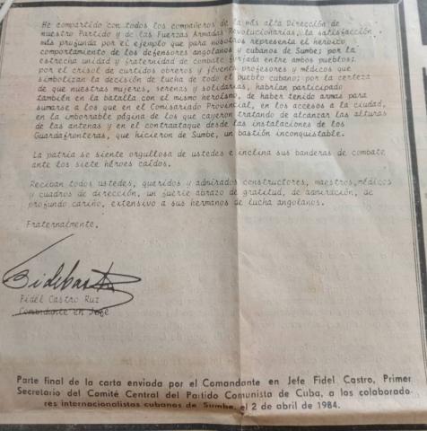 Carta de Fidel_Sumbe Carta de Fidel_Sumbe